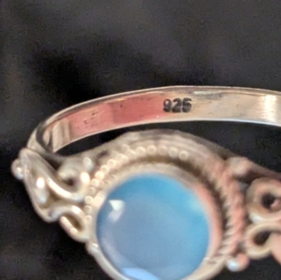 🆕 Artisan Solid 925 Sterling Silver Ring Genuine Blue Chalcedony Ring Size 9 - Picture 5 of 8